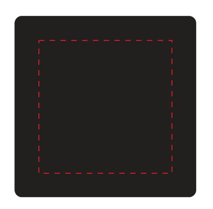 Standskizze: Druckposition „auf Rückseite (max. 55×55 mm)“ – Schiebepuzzle Space 15 – Kunststoff 75 x 75 mm mit Logo bedruckbar