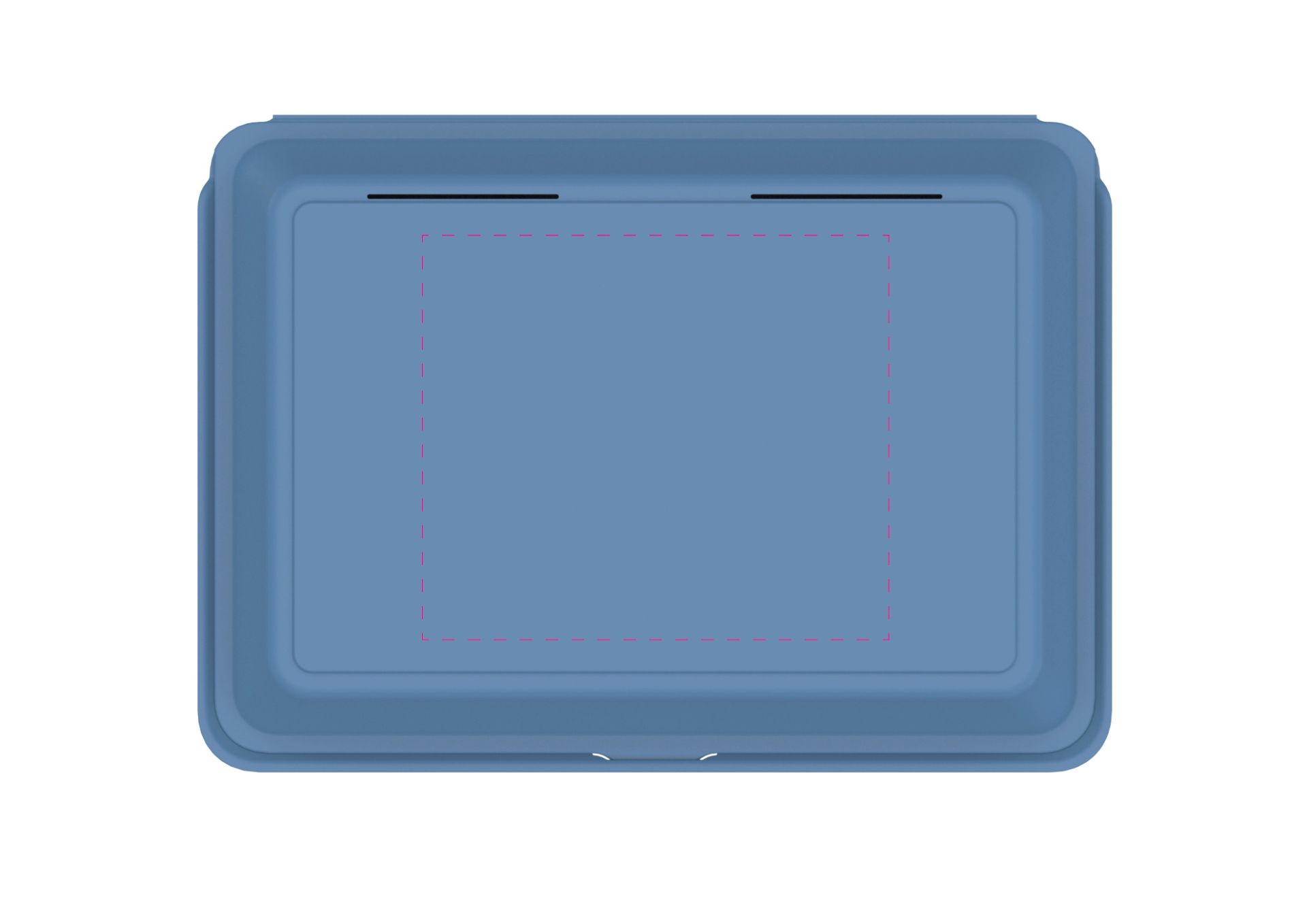 Standskizze: Druckposition „auf Deckel (max. 150×130 mm)“ – Menübox ToGo XL 3-geteilt – Mehrweg-Lunchbox aus Kunststoff