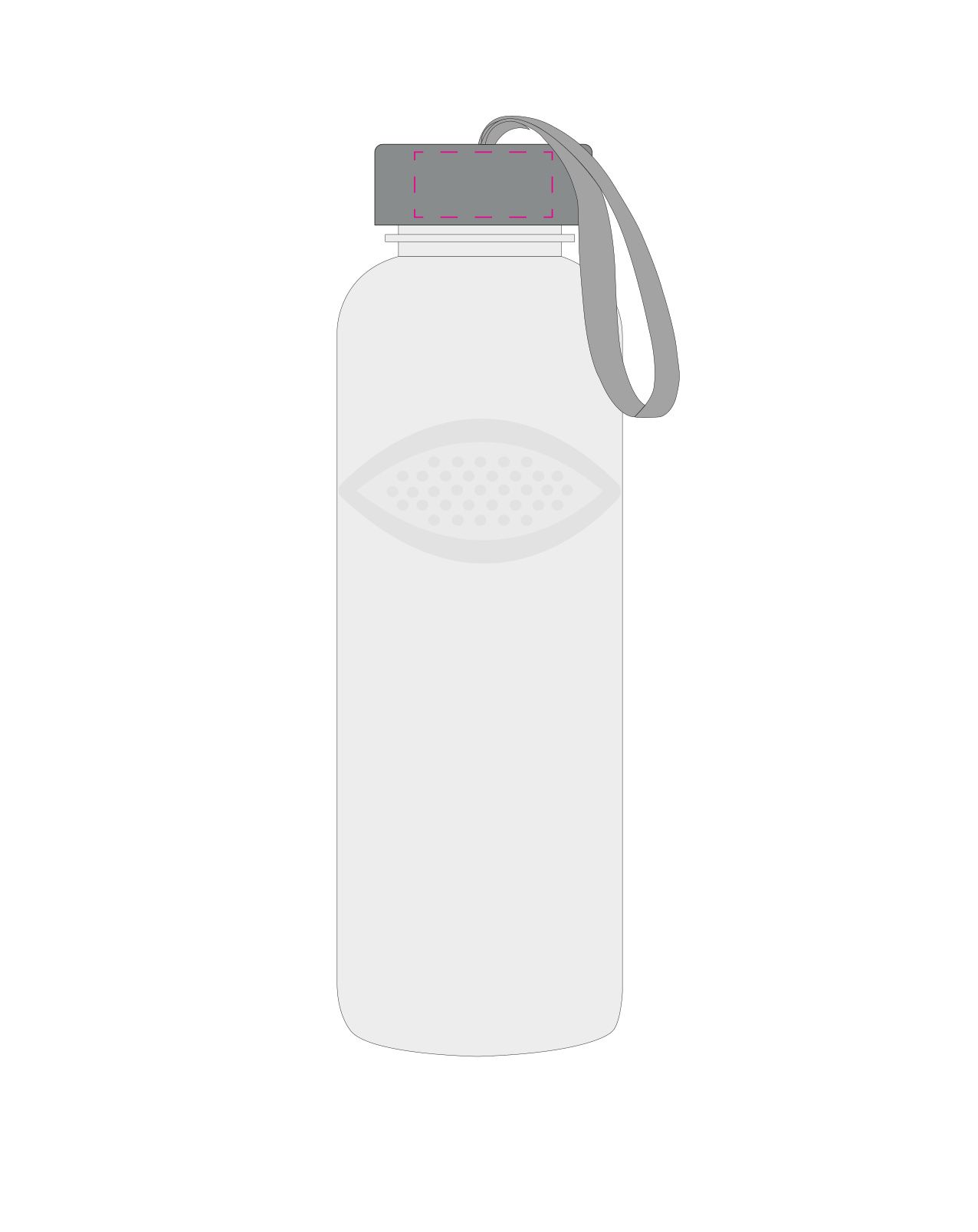 Standskizze: Druckposition „seitlich auf Deckel (max. 38×18 mm)“ – Tritan-Trinkflasche Carve Pure 1,0 l – Edelstahl-Deckel mit Schlaufe