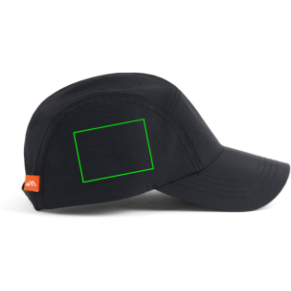 Standskizze: Druckverfahren Digital Transfer auf Position „Artikelseite rechts (max. 70 x 50 mm)“ – Nordic Drift Aero 5-Panel Kappe UPF 50+ aus recyceltem Nylon, bedruckbar
