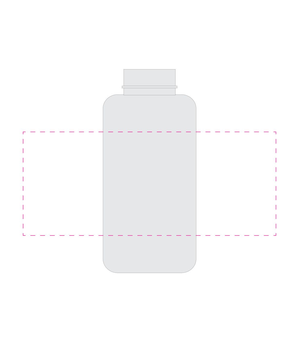 Standskizze: Druckposition „mittig auf Flasche (max. 220×90 mm)“ – Tritan-Trinkflasche Pure 700ml – mit Edelstahl-Deckel und Schlaufe