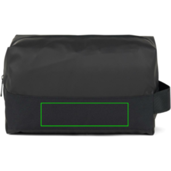 Standskizze: Druckverfahren Digital Transfer auf Position „Artikel Vorderseite (max. 150 x 40 mm)“ – VINGA Livorno Kulturbeutel aus GRS-recyceltem Polyester, faltbar mit Seitengriff