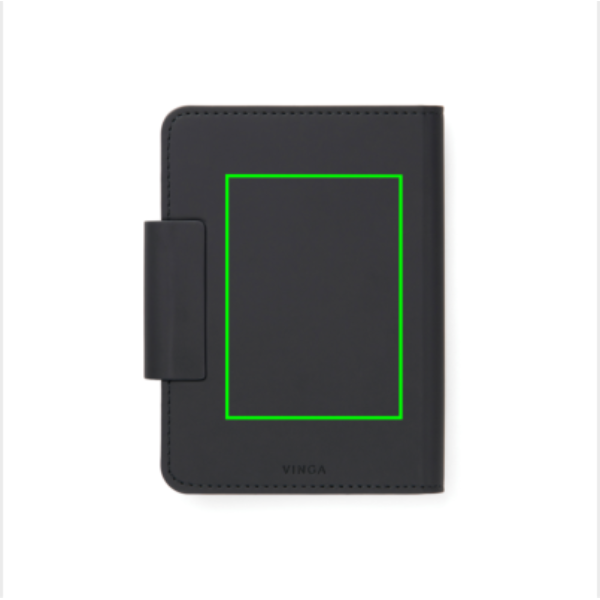 Standskizze: Druckverfahren Heißprägung auf Position „Artikel Rückseite“ – VINGA Baltimore RCS Passport Cover mit Dual-Finder – Bluetooth-Tracker für Reisepass