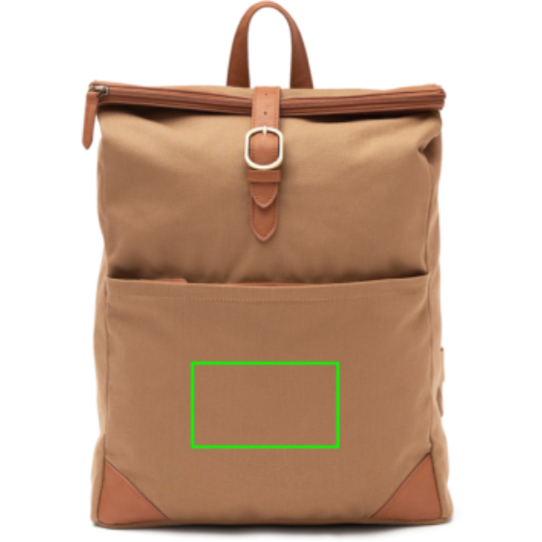 Standskizze: Druckverfahren Digital Transfer auf Position „Artikel Vorderseite“ – VINGA Sloane Rucksack RCS aus 39 % recyceltem Polyester (17-Zoll-Laptopfach)