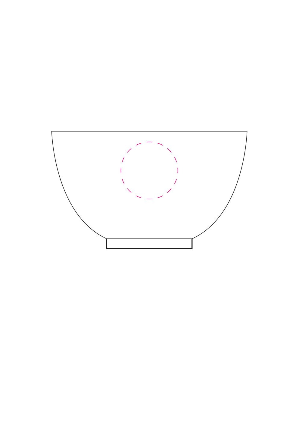 Standskizze: Druckposition „seitlich (max. Ø 40 mm)“ – Müslischale 500 ml matt – stapelbar mit Standring, Made in Germany