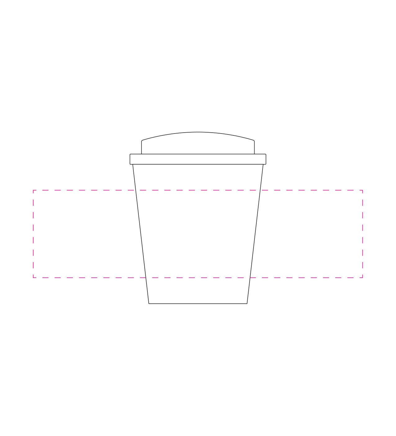 Standskizze: Druckposition „rundum 2 cm zwischen Anfang und Ende (max. 225×60 mm)“ – Kaffeebecher PremiumPlus small 250ml – doppelwandiger To-Go-Becher