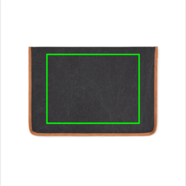 Standskizze: Druckverfahren Digital Transfer auf Position „Artikel Rückseite (max. 200 x 150 mm)“ – VINGA Bosler Laptop-Tasche 14 Zoll aus GRS-recyceltem Canvas, bedruckbar
