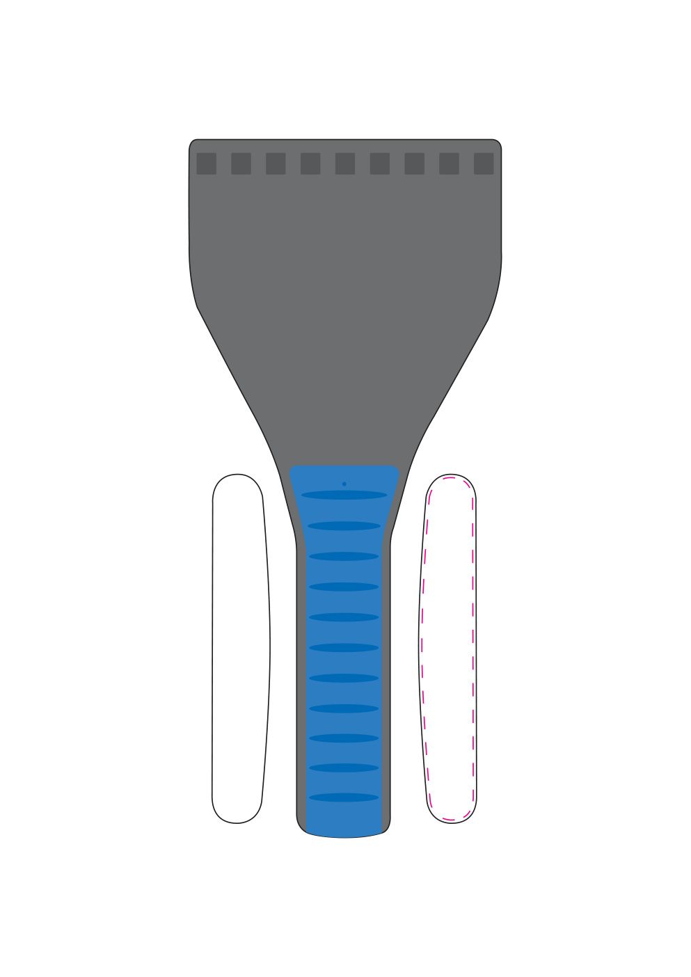 Standskizze: Druckposition „rechte Seite allover (max. 104×16 mm)“ – Eiskratzer TopGrip Digital Vision – Made in Germany mit UV-Digitaldruck