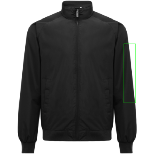 Standskizze: Druckverfahren Siebdruck Transfer auf Position „Ärmel links (max. 60 x 300 mm)“ – IQONIQ Odin Urban Jacke aus 100 % recyceltem Polyester, GRS-zertifiziert, mit individueller Stickerei oder Druck
