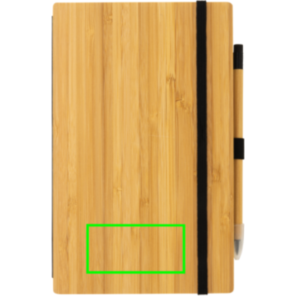 Standskizze: Druckverfahren Tampondruck auf Position „Artikel Vorderseite unten“ – XD Collection Bambus-Notizbuch mit Infinity-Bleistift im Set — bedruckbar