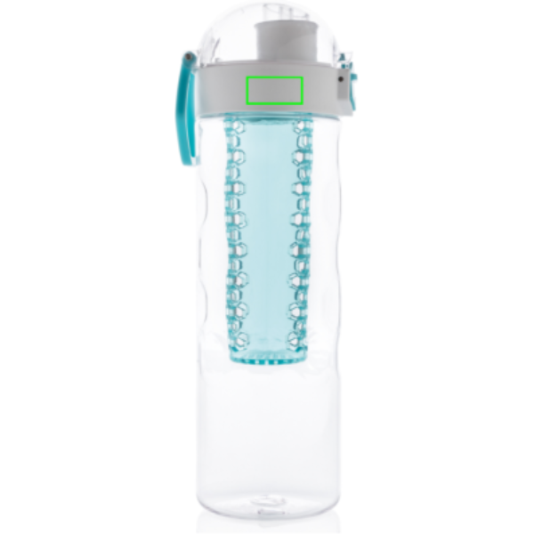 Standskizze: Druckverfahren Tampondruck auf Position „Artikel rechte Seite oben (max. 30 x 15 mm)“ – XD Xclusive Honeycomb Aromaflasche 700 ml türkis, Tritan BPA-frei, mit Logo bedruckbar