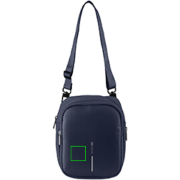 Standskizze: Druckverfahren Siebdruck Transfer auf Position „Artikel Vorderseite links (max. 30 x 30 mm)“ – XD Design Boxy Sling Crossbody-Tasche aus recyceltem PET