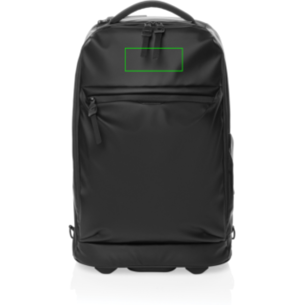 Standskizze: Druckverfahren Digital Transfer auf Position „Artikel Vorderseite oben (max. 100 x 40 mm)“ – Swiss Peak OSLO RCS Rucksack-Trolley mit 16-Zoll-Laptopfach, bedruckbar