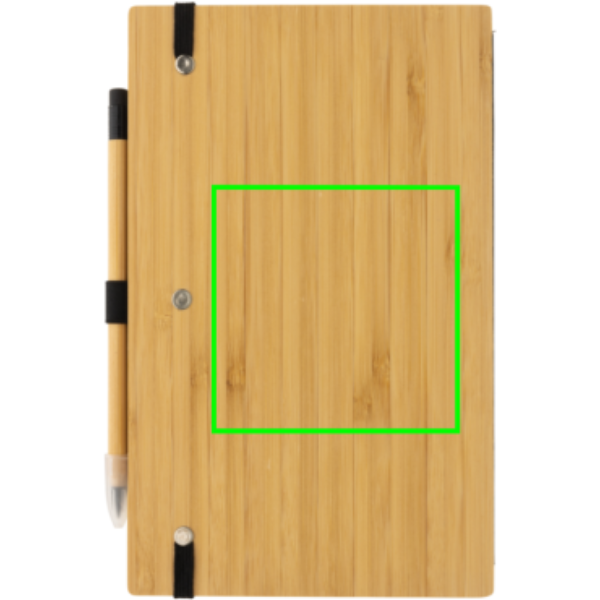 Standskizze: Druckverfahren CO2 Gravur auf Position „Artikel Rückseite Mitte“ – XD Collection Bambus-Notizbuch mit Infinity-Bleistift im Set — bedruckbar