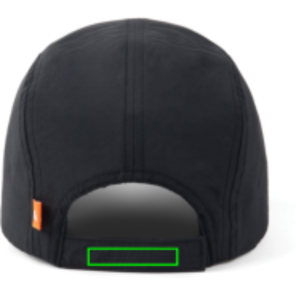 Standskizze: Druckverfahren Digital Transfer auf Position „Band (max. 50 x 10 mm)“ – Nordic Drift Aero 5-Panel Kappe UPF 50+ aus recyceltem Nylon, bedruckbar