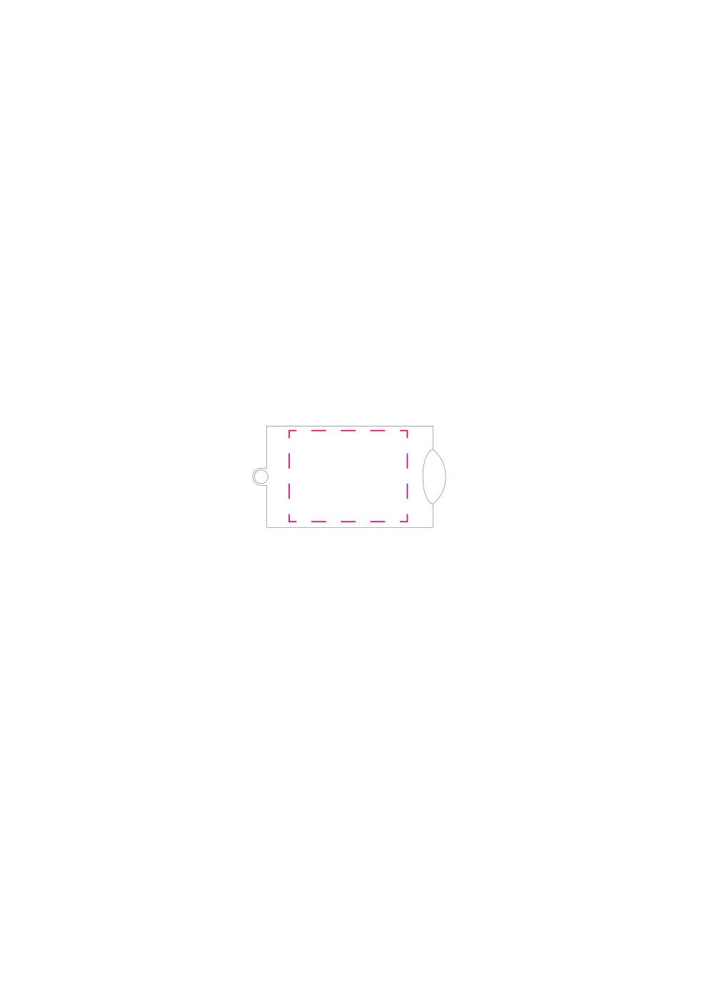 Standskizze: Druckposition „mittig (max. 35×27 mm)“ – Chip-Schlüsselanhänger Square – rechteckig mit Einkaufswagenchip