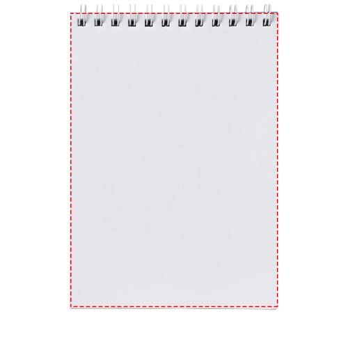 Standskizze: Druckverfahren Druck auf Papier auf Position „Rückseite der Blätter (Hochformat, Rücken oben) (max. 105 x 148 mm)“ – Desk-Mate® A6 Notizbuch mit Kunststoff Cover und Spiralbindung
