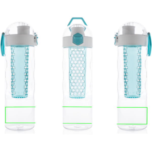 Standskizze: Druckverfahren Siebdruck-gerundet auf Position „Artikel (max. 200 x 35 mm)“ – XD Xclusive Honeycomb Aromaflasche 700 ml türkis, Tritan BPA-frei, mit Logo bedruckbar