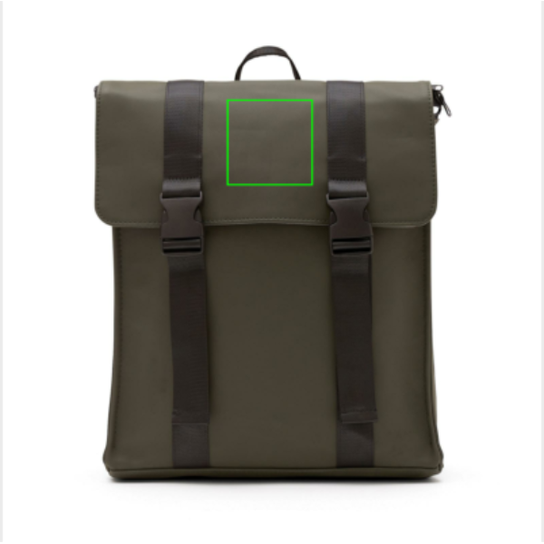 Standskizze: Druckverfahren Siebdruck Transfer auf Position „Artikel oben“ – VINGA Baltimore Rucksack mit 17-Zoll-Laptopfach zum Bedrucken