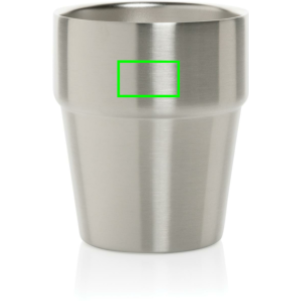 Standskizze: Druckverfahren Lasergravur auf Position „Artikel Vorderseite oben“ – Clark Doppelwandige RCS Kaffeetasse 300 ml aus recyceltem Edelstahl