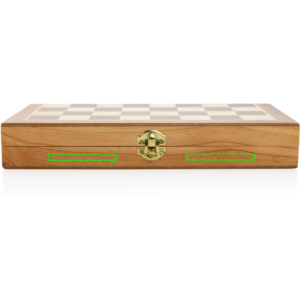 Standskizze: Druckverfahren CO2 Gravur auf Position „Artikel Vorderseite unten“ – XD Collection Faltbares Schachspiel aus Holz – mit Logo bedruckbar