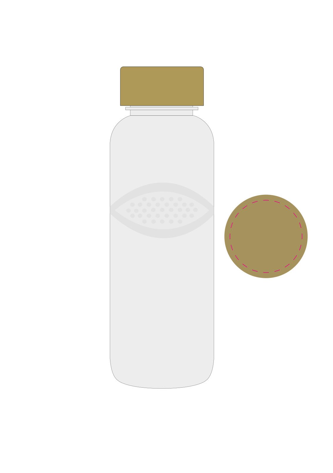 Standskizze: Druckposition „auf Deckel (max. Ø 52 mm)“ – Trinkflasche Carve Natural 700 ml – Tritan mit Bambusdeckel