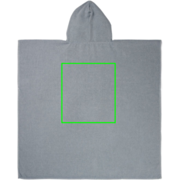 Standskizze: Druckverfahren Siebdruck Transfer auf Position „Artikel Rückseite“ – VINGA Tolo Hamam Frottee Strandponcho gelb, 100 × 95 cm, OEKO-TEX