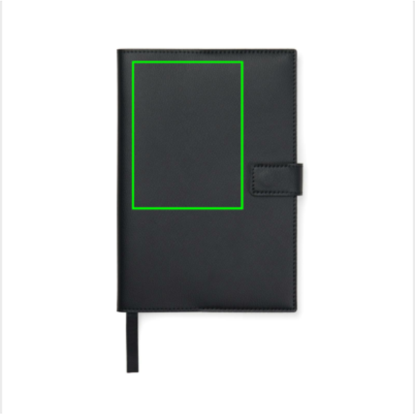 Standskizze: Druckverfahren Digital Transfer auf Position „Artikel Vorderseite oben (max. 90 x 120 mm)“ – VINGA Timo Notizbuch A5 aus RCS-recyceltem rPET und Papier