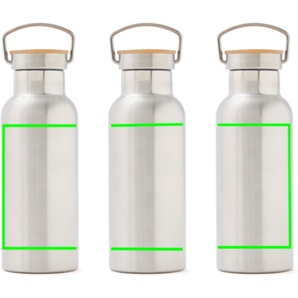 Standskizze: Druckverfahren 360°-Rundum-Lasergravur auf Position „Artikel“ – VINGA Miles Thermosflasche 500 ml mit Bambusdeckel – bedruckbar mit Logo