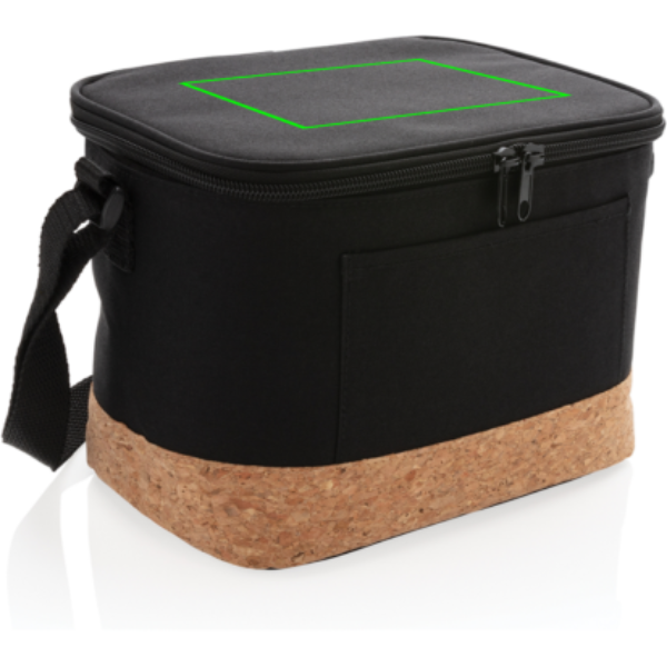 Standskizze: Druckverfahren Digital Transfer auf Position „Artikel oben (max. 120 x 100 mm)“ – Two-Tone Kühltasche mit Korkdetails (6 Dosen) – XD Collection