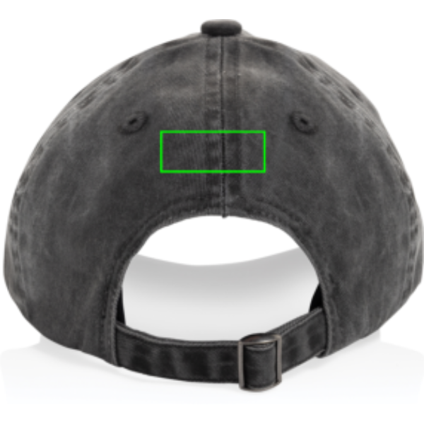 Standskizze: Druckverfahren Bestickung auf Position „Artikel Rückseite (max. 50 x 20 mm)“ – XD Xclusive BEAU AWARE™ Washed 6-Panel Cap aus Baumwolltwill 270 g/m², mit Logo bestickbar