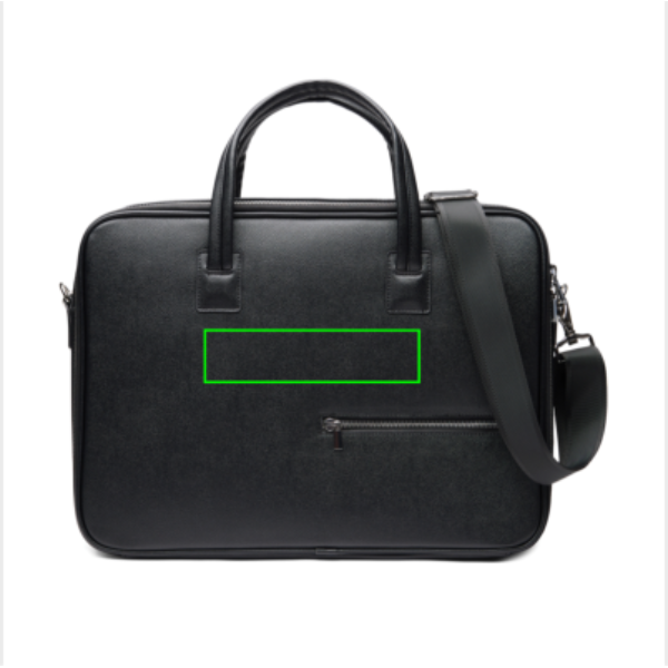 Standskizze: Druckverfahren Siebdruck Transfer auf Position „Artikel Vorderseite Mitte“ – VINGA Bermond RCS Laptop-Tasche 15 Zoll aus recyceltem Polyester