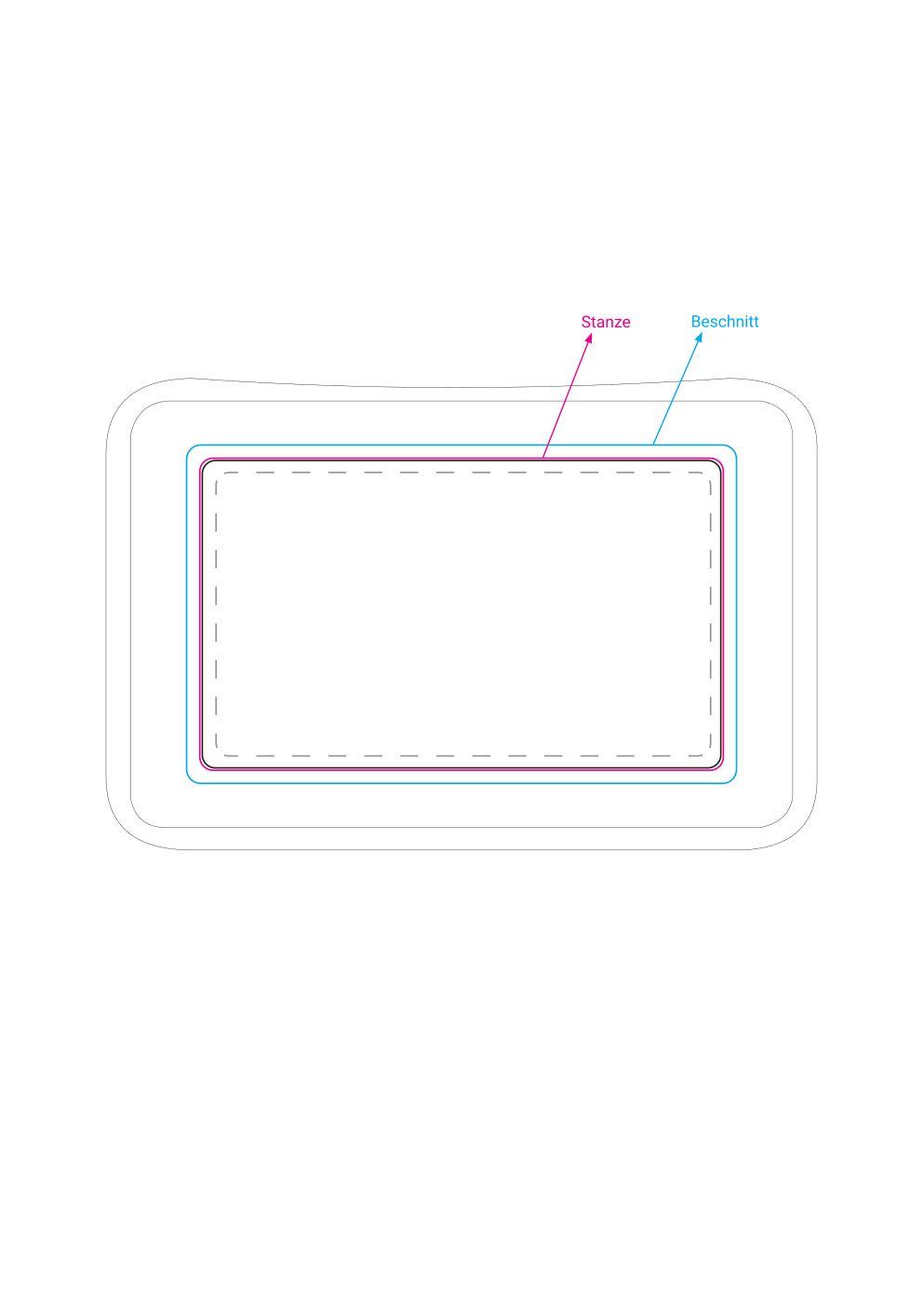 Standskizze: Druckposition „auf den Deckel (max. 77×125 mm)“ – Vorratsdose School-Box mittel – Brotzeitbox 160 × 116 mm mit Klickverschluss