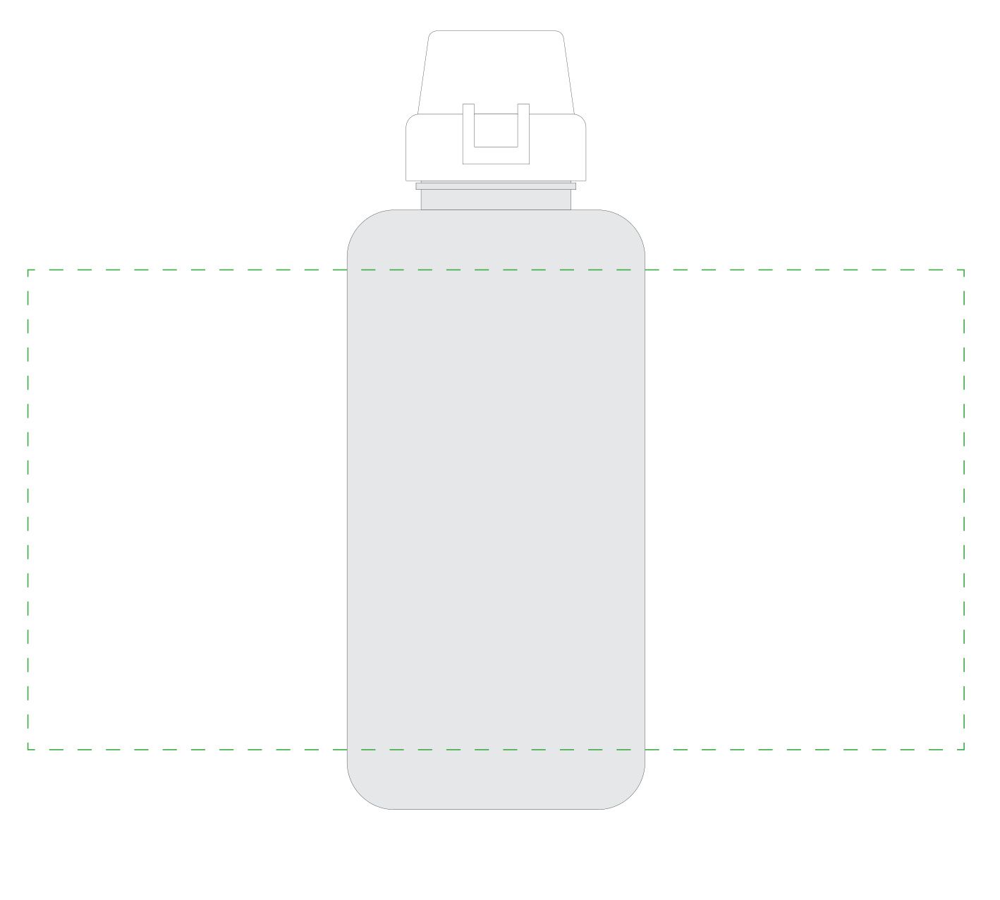 Standskizze: Druckposition „rundum auf transparente Flasche (max. 281×144 mm)“ – Trinkflasche School 1,0 l – Tritan mit Silikon-Strap
