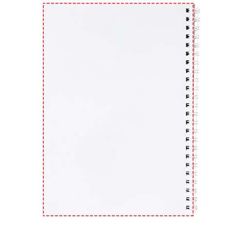 Standskizze: Druckverfahren Druck auf Papier auf Position „Rückseite der Blätter (Hochformat, Rücken rechts) (max. 105 x 148 mm)“ – Desk-Mate® A6 Notizbuch mit Kunststoff Cover und Spiralbindung