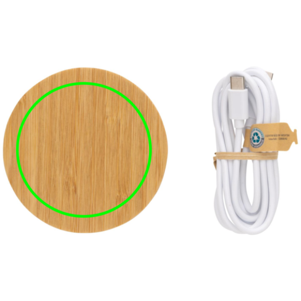 Standskizze: Druckverfahren CO2 Gravur auf Position „Artikel Vorderseite“ – XD Collection 15W Wireless Charger aus Bambus, mit Logo bedruckbar