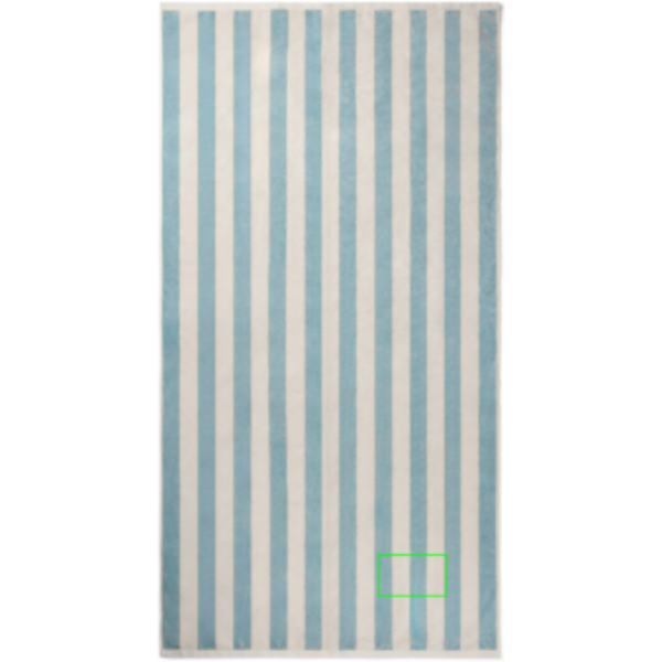Standskizze: Druckverfahren Bestickung auf Position „Handtuch (max. 200 x 120 mm)“ – VINGA Lagoa GRS Strandtuch aus recycelter Baumwolle, 160 × 80 cm