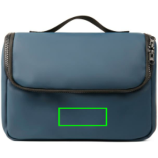 Standskizze: Druckverfahren PU-Etikett Baltimore marineblau auf Position „Artikel Vorderseite“ – VINGA Baltimore Reise-Kosmetiktasche aus Nubuk-PU mit Logo-Veredelung