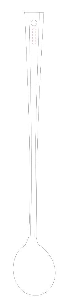 Standskizze: Druckposition „auf Griff-Rückseite (max. 10×2 mm)“ – Langstiel-Löffel 190 mm aus Kunststoff – Werbeartikel mit Logo bedruckbar