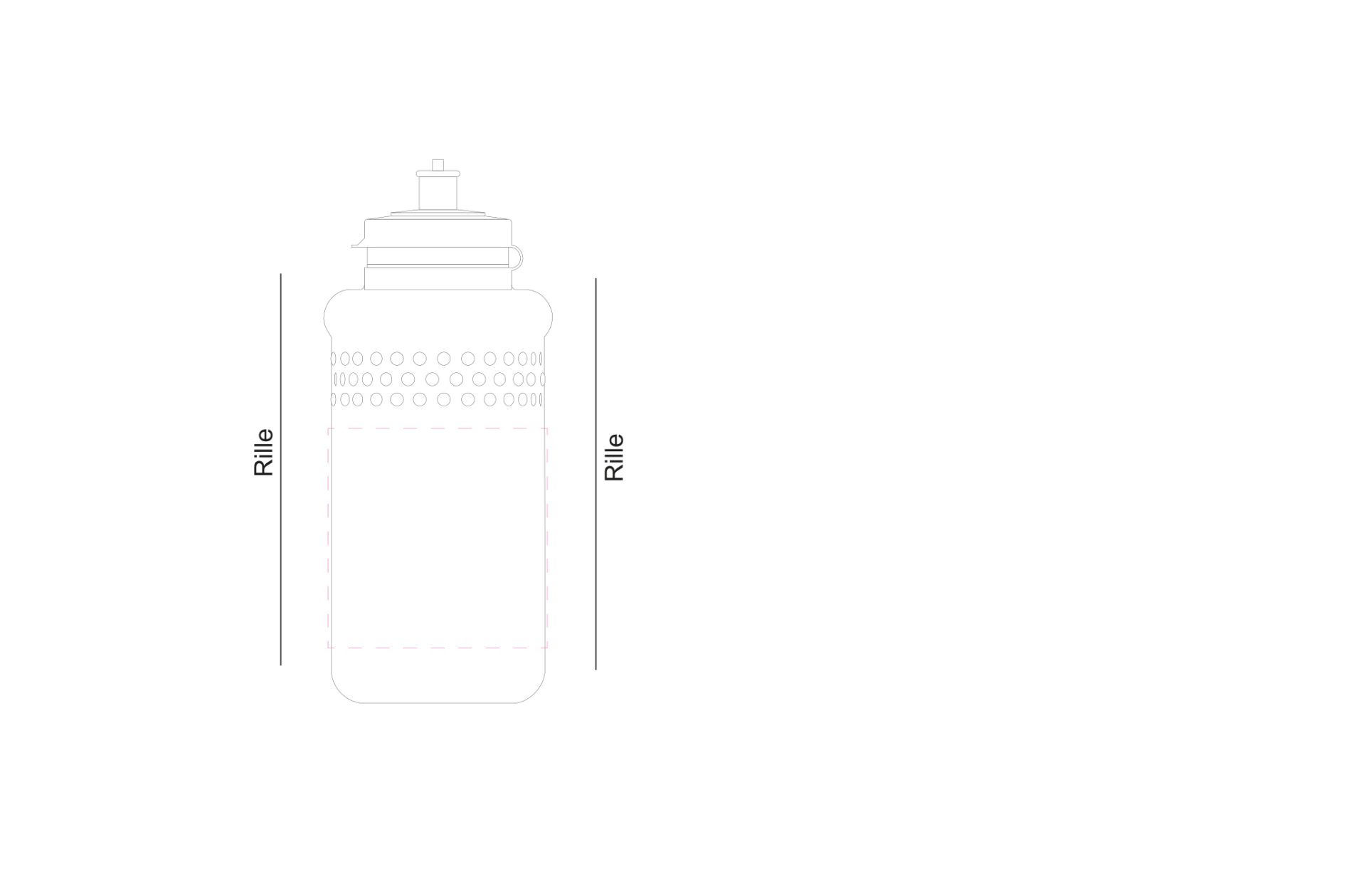 Standskizze: Druckposition „Mittig (max. 70×70 mm)“ – Trinkflasche Fahrrad 0,5 l – Kunststoff mit Saugverschluss