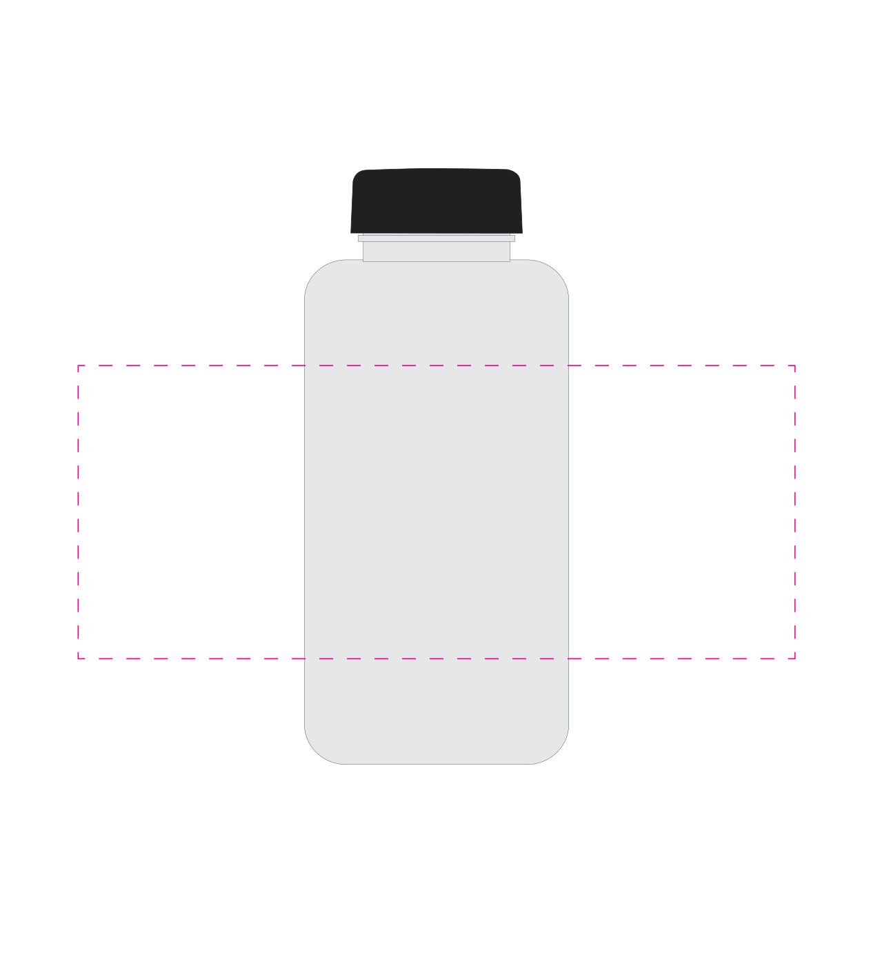 Standskizze: Druckposition „mittig auf Flasche (max. 220×90 mm)“ – Trinkflasche Refresh 700 ml – Tritan mit ABS-Deckel, auslaufsicher
