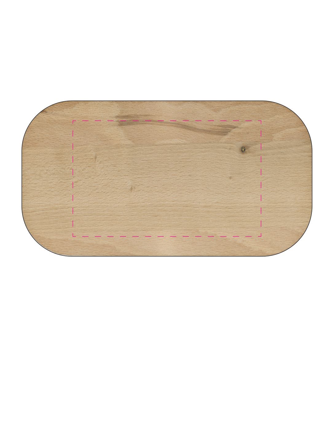 Standskizze: Druckposition „mittig auf Deckel (max. 130×80 mm)“ – Vorratsdose Beech – Brotzeitdose mit Buchenholz-Deckel und Elastikband