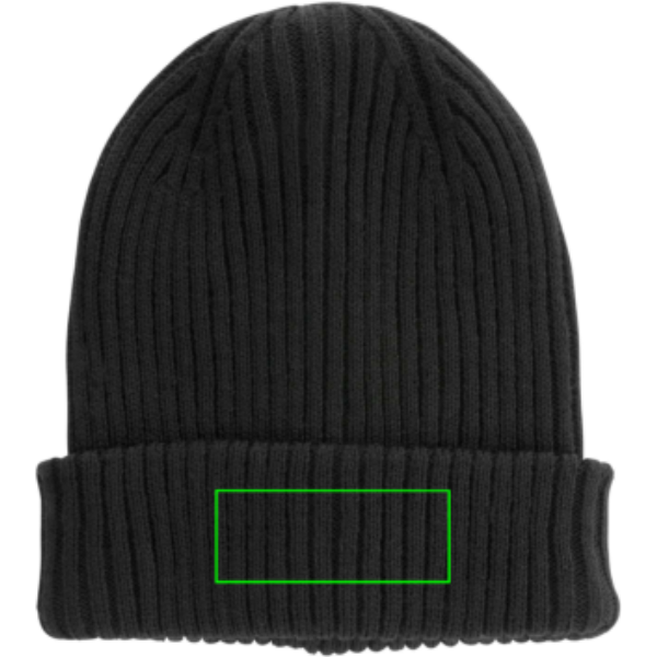 Standskizze: Druckverfahren Bestickung auf Position „Artikel Vorderseite (max. 100 x 40 mm)“ – Impact AWARE Polylana Beanie Mütze mit Logo besticken oder Patch