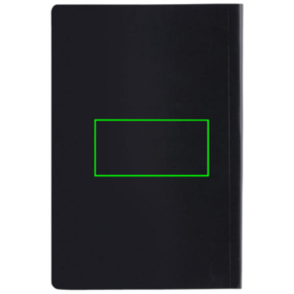 Standskizze: Druckverfahren Tampondruck auf Position „Artikel Rückseite Mitte (max. 80 x 40 mm)“ – Impact A5 Notizbuch aus Steinpapier mit Logo bedrucken