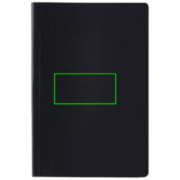Standskizze: Druckverfahren Tampondruck auf Position „Artikel Vorderseite Mitte (max. 80 x 40 mm)“ – Impact A5 Notizbuch aus Steinpapier mit Logo bedrucken