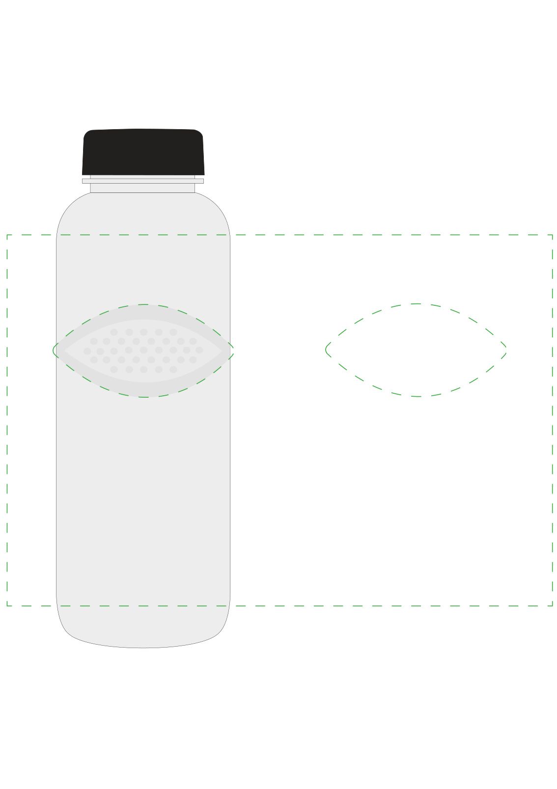 Standskizze: Druckposition „rundum, Griffmulden ausgespart (max. 235×160 mm)“ – Trinkflasche Carve Refresh 700 ml – Tritan, auslaufsicher