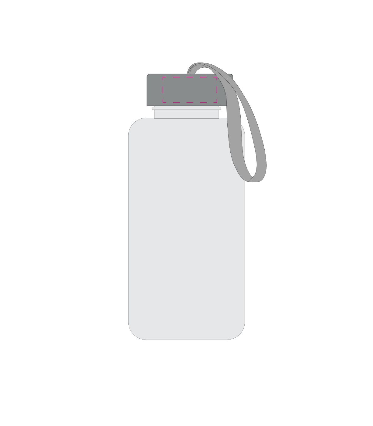 Standskizze: Druckposition „seitlich auf Deckel (max. 38×18 mm)“ – Tritan-Trinkflasche Pure 700ml – mit Edelstahl-Deckel und Schlaufe