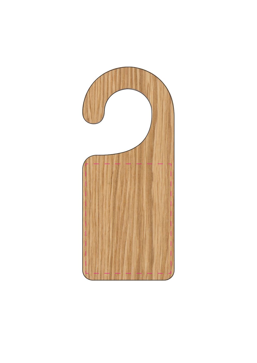 Standskizze: Druckposition „mittig (max. 70×90 mm)“ – Türschild Woody aus Eichenholz – 172 × 75 mm zur Lasergravur