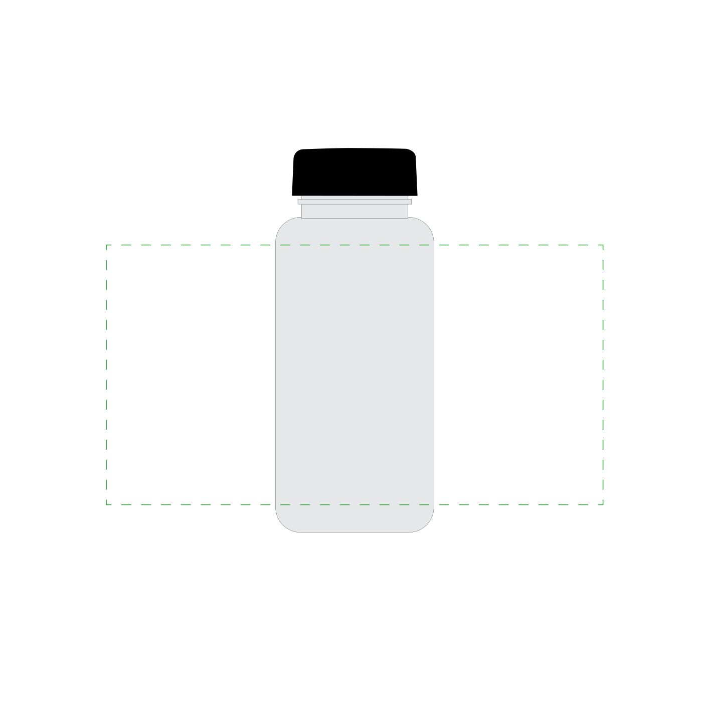 Standskizze: Druckposition „rundum auf transparente Flasche (max. 210×110 mm)“ – Trinkflasche Refresh 400 ml – Tritan mit auslaufsicherem Verschluss