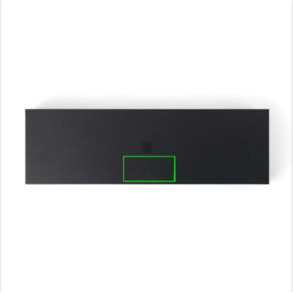 Standskizze: Druckverfahren Tampondruck auf Position „Box (max. 60 x 30 mm)“ – VINGA Kaiser Filetierset mit Filetiermesser, Kettenhandschuh und Metallseife – mit Logo-Gravur veredelbar